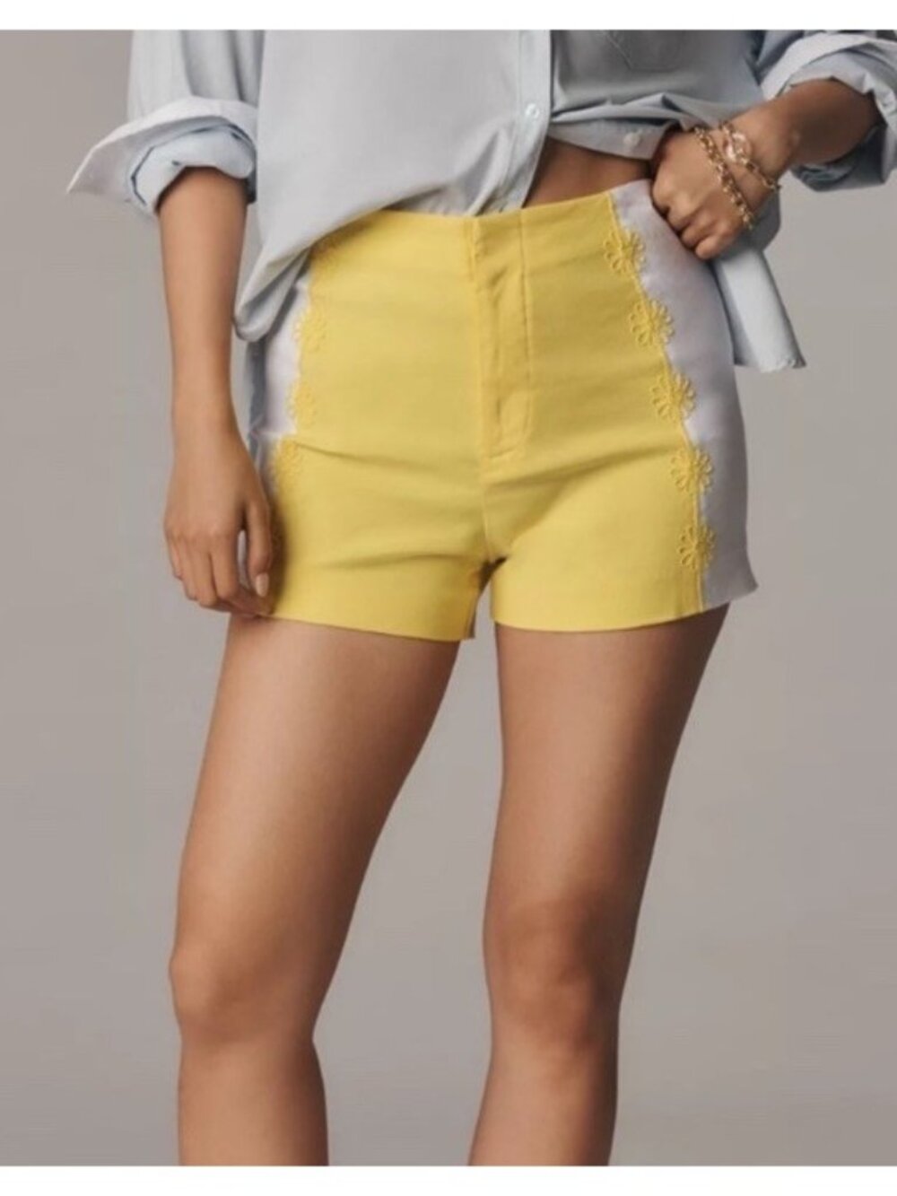 Anthropologie Maeve Surf City Linen Embroidered Sailor Shorts Size 10 Daisy NWT
